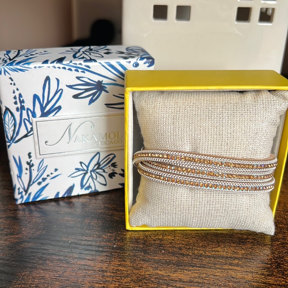 Nakamol Chicago leather wrap bracelet with zirconia